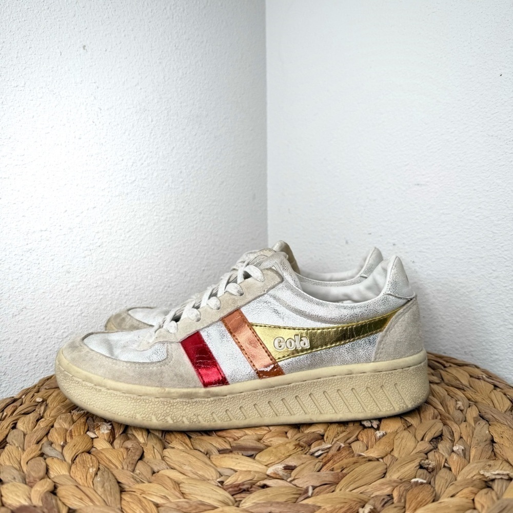 Gola Sneakers Grandslam Shimmer Flare Trainers Silver Multi Retro Women's Metal - Picture 2 of 8